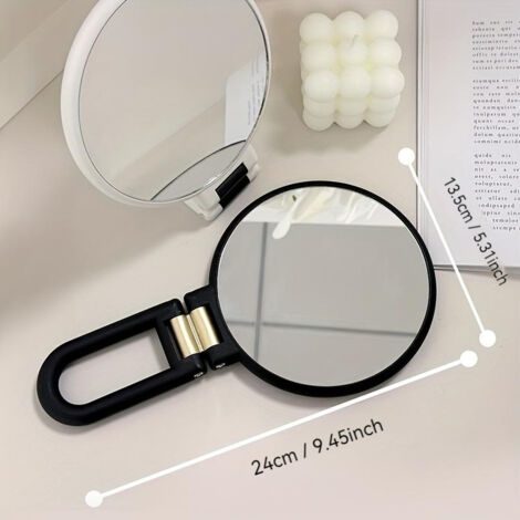 Miroir de maquillage pliable portable de 25,4 x 17,8 cm, miroir de bureau en cuir synthétique sans cadre avec support pour camping, voyage, table personnelle, blanc