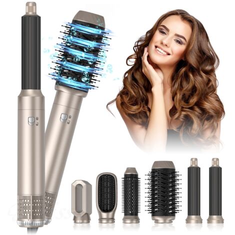 Appareil de coiffure 6 en 1 : brosse séchante, fer à friser, lisseur, ABS, Champagne