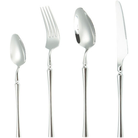 Ensemble de couverts à steak en acier inoxydable, manche plat, plaqué argent, 20 pièces,