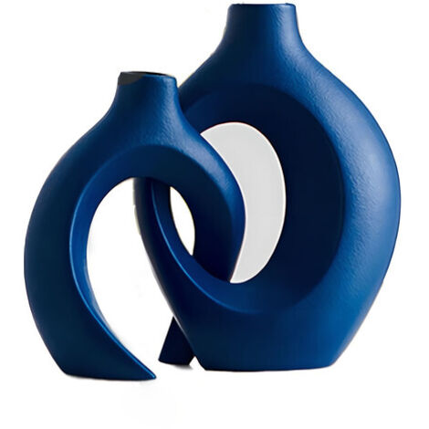 Ensemble de 2 vases nordiques en céramique creuse, vases décoratifs créatifs pour fleurs, décoration intérieure moderne, bleu