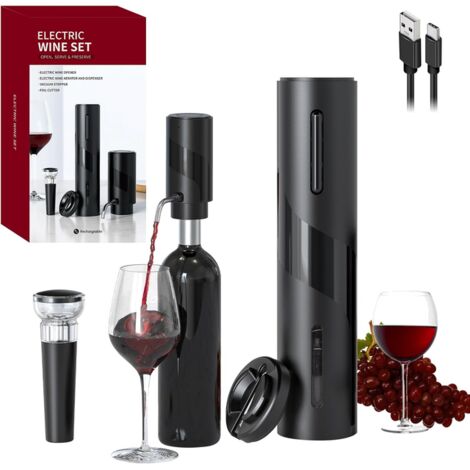 Tire-bouchon électrique 4 en 1, ouvre-bouteille, accessoires pour le vin, distributeur automatique, ABS, noir