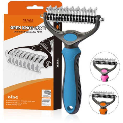 Brosse démêlante double embout pour chiens et chats, sans danger pour les dents, bleu/noir