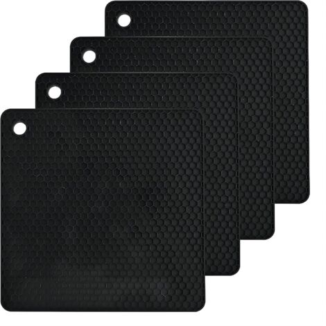 Ensemble de 4 protections pour plaques à induction, en silicone noir, carrées,