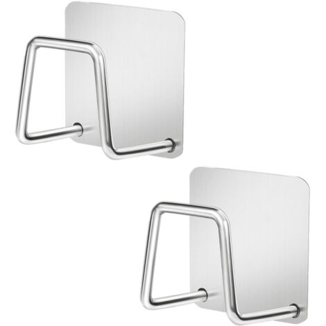 Porte-éponges (lot de 2) – Organisateur de comptoir – Crochet inclus – Acier inoxydable – Argenté – (1/4)