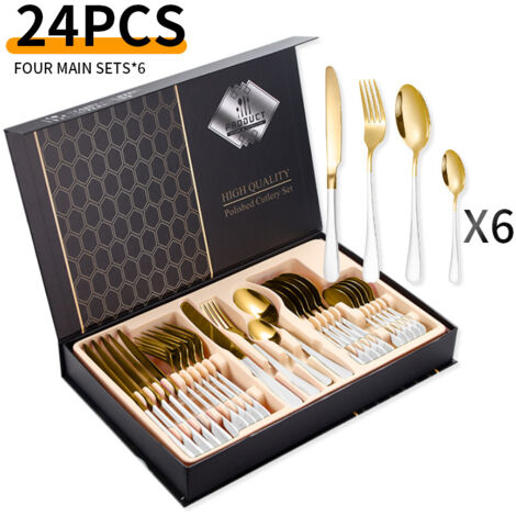Service de 24 couverts en acier inoxydable – pour 6 personnes – acier inoxydable – or blanc