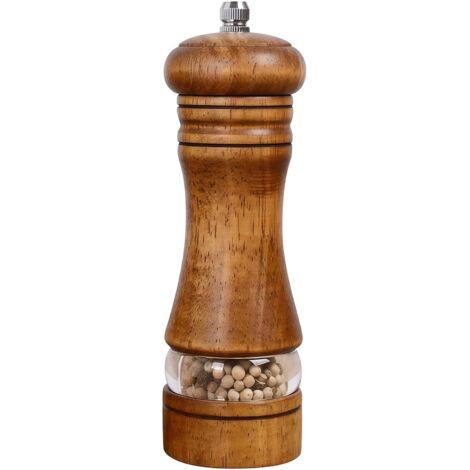 Moulin à épices en bois avec mouture réglable, lame en céramique et fenêtre de visualisation, marron (1/5)