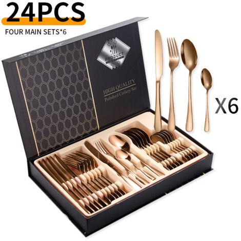Ménagère 24 pièces en acier inoxydable – pour 6 personnes – acier inoxydable – or rose