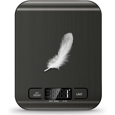 Balance de cuisine numérique en acier inoxydable d'une capacité de 5 kg, précision de 1 g (0,05 oz), idéale pour la pâtisserie (piles incluses). (1/5)