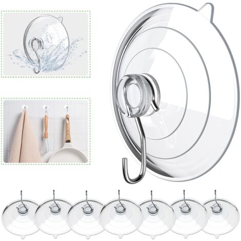 Lot de 8 crochets à ventouse transparents, ventouses en PVC avec crochets métalliques