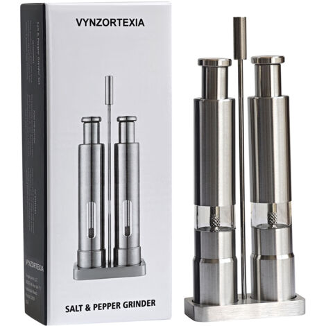 Ensemble de 2 moulins à sel et à poivre manuels, acier inoxydable, argent