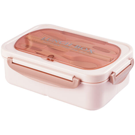 Boîte à bento pour adulte avec couverts, en polypropylène rose, compatible micro-ondes
