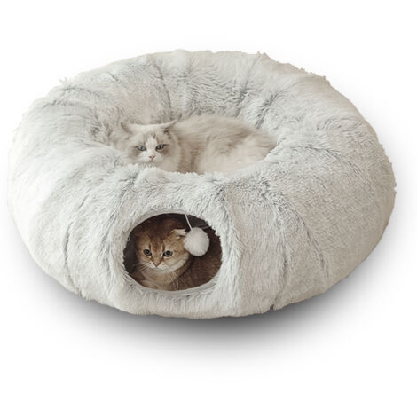 Lit tunnel pliable en peluche grise pour chat (1/5)