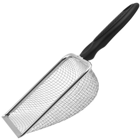 Pelle à litière en métal pour chat – maille de 2 mm – manche ergonomique – acier inoxydable – Noir (1/5)