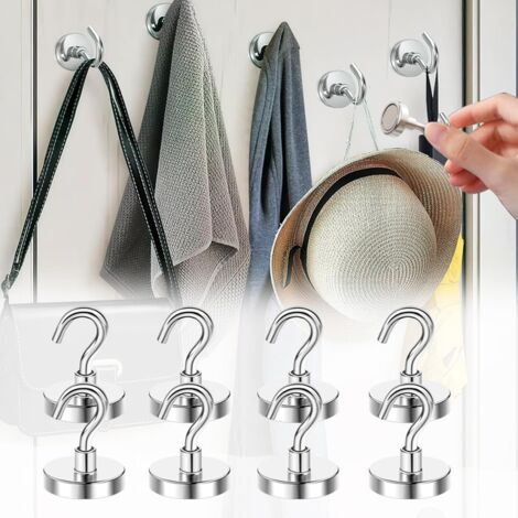 Lot de 8 crochets magnétiques, support magnétique, 10 kg, métal, argent