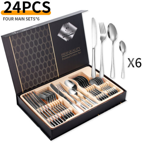Ensemble de 24 couverts en acier inoxydable – service pour 6 personnes – acier inoxydable – argent