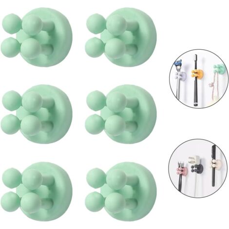 Porte-brosses à dents adhésif en silicone, lot de 6 crochets muraux multifonctionnels étanches, vert.