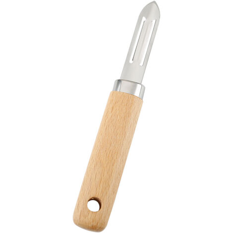 Éplucheur en acier inoxydable avec manche en bois de hêtre, idéal pour les pommes de terre et les légumes –