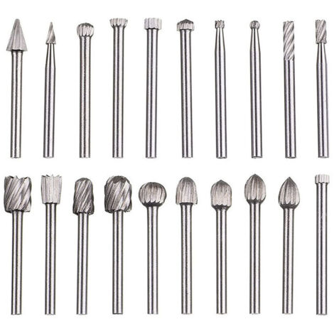 Lime rotative 20 pièces, jeu de limes en carbure,têtes de lime rotatives HSS, outil rotatif ,outil rotatif à tige de 1/8" (3 mm) pour meuleuse, travail bois, polissage des métaux, gravure, perçage (1/5)