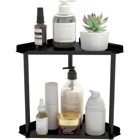 Étagère de rangement double niveau pour plan de travail de salle de bain, étagère d'angle pour coiffeuse, étagère de rangement pour produits de soins et cosmétiques, cuisine, noire.
