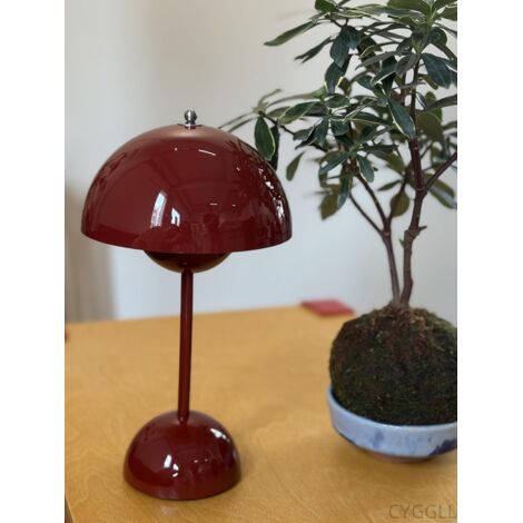 Lampe de bureau LED champignon rechargeable – Gradation tricolore – Matériaux fer et acrylique – Économie d'énergie pour maison moderne(rouge)