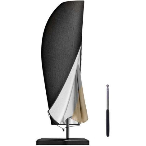Housse Parasol Déporté, Housse de Protection en Tissu Oxford, Coupe-Vent, Anti-UV, Résistante aux déchirures avec Tige Télescopique et Fermeture Éclair (265x40/70/50 cm)