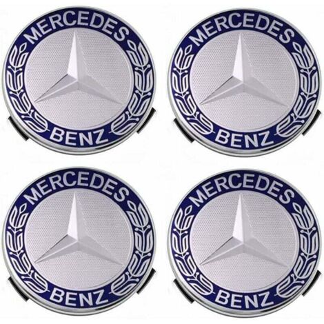Lot de 4 cache-moyeux 75 mm pour Mercedes Benz – Plastique ABS – Installation facile et esthétique améliorée – Couleur bleue