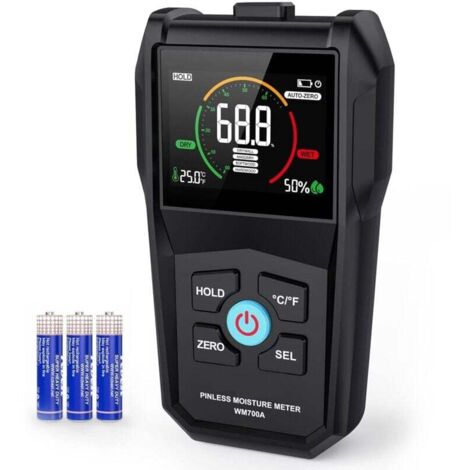 Testeur d'humidité sans aiguille – Mesure précise pour bois dur, murs et ciment – Alarme automatique à 17 % – Grand écran LCD couleu