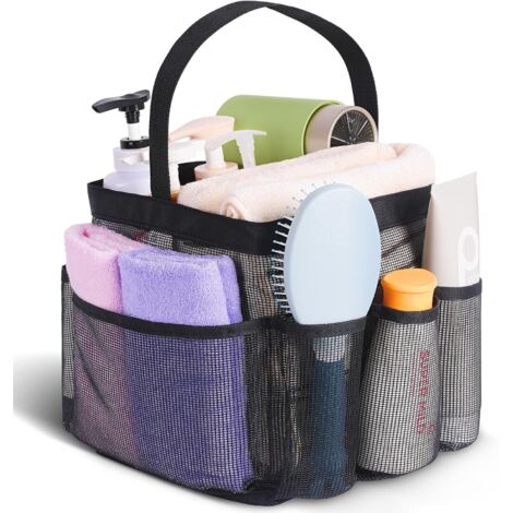 Panier de douche en maille portable pour les essentiels de la chambre d'étudiant, sac de douche grande capacité à 8 poches pour la plage, la piscine et la salle de sport.