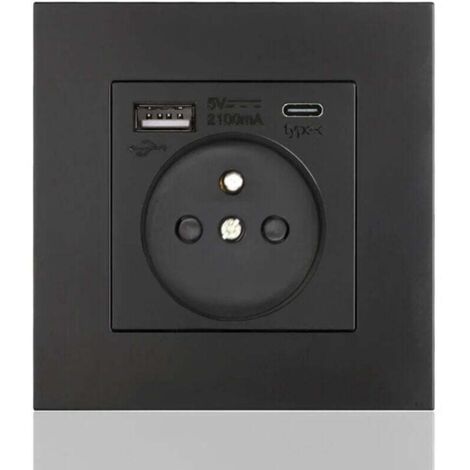 Panneau de prises Type-C + USB 16A – 2 prises – 1 port USB – 1 port Type-C – Installation facile – Design moderne et discret (1/5)