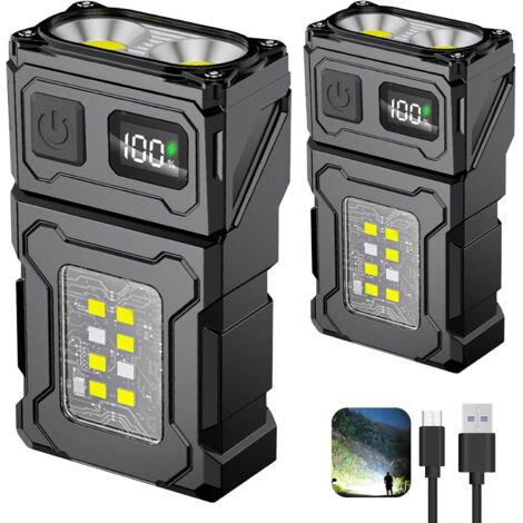 Lot de 2 mini lampes de poche LED multifonctionnelles pour l'extérieur, idéales pour les travaux nocturnes, la course à pied et le camping, avec prise en charge de la charge USB-C. (1/5)