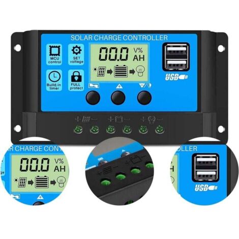 Régulateur de charge solaire 30A 12V/24V – Écran LCD – 5V double port USB – Protection contre surintensités – Compatible batteries plomb-acide (1/5)