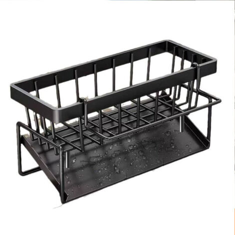 Organisateur d'évier de cuisine avec égouttoir automatique et porte-éponge, noir (1/4)