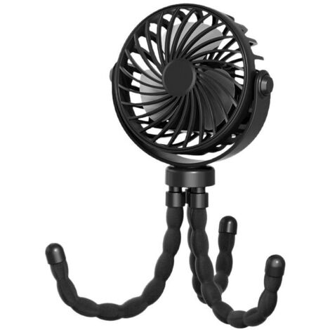 Mini ventilateur noir avec trépied, rotation à 360°, 3 vitesses, silencieux, pour voiture ou lit