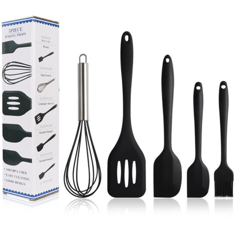 Kit de 5 ustensiles : grattoirs, brosses et baguette en silicone, résistant à la chaleur