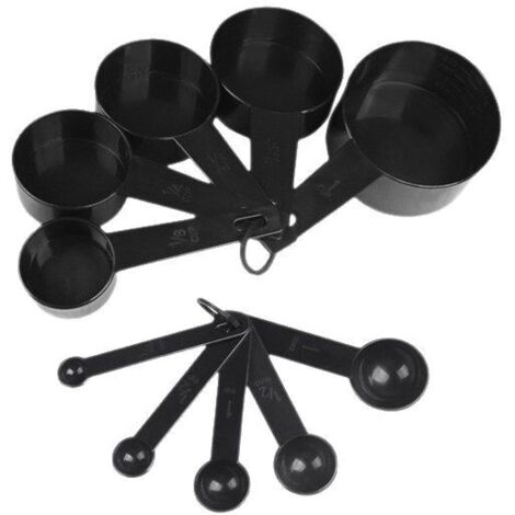 Kit de 10 tasses, gobelets et cuillères doseuses noires en PP pour la pâtisserie (1/5)