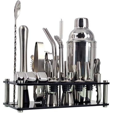 Kit à cocktails 20 pièces, shaker professionnel, accessoires de bar avec support en acrylique –