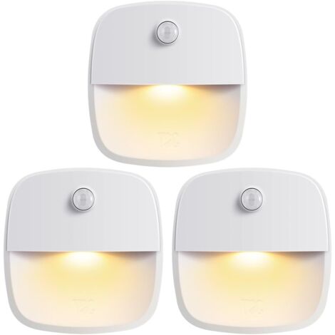 Lot de 3 veilleuses LED à détecteur de mouvement, lampe intelligente à piles pour meuble, chambre, ABS blanc