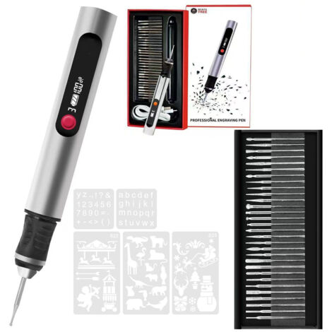 Stylo de gravure, outil portable sans fil ultime pour artistes et bricoleurs – Gravez plus de 50 surfaces – Adapté aux débutants – Rechargeable – 30 embouts, guide de maîtrise et pochoirs (1/3)