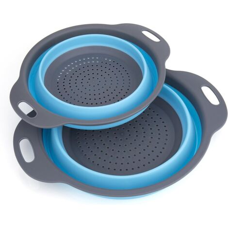 Passoire pliable, 2 pièces passoire pliable en silicone passoire à nouilles pliable filtre en silicone pliable corbeille de fruits légumes (bleu) (1/5)
