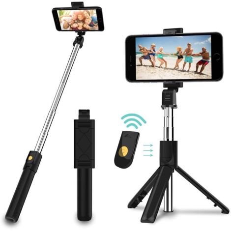 Perche Selfie Bluetooth, 3 en 1 Selfie Stick Trépied Bâton Selfie Bluetooth Extensible Télescopique Monopode Réglable avec Télécommande Amovible & Support Stable pour iPhone, Galaxy, Huawei