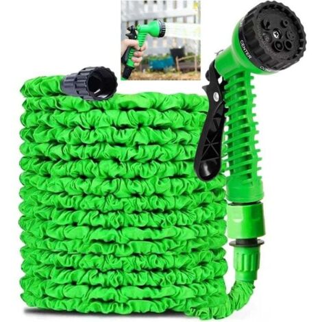 Tuyau d'arrosage extensible de 7,5m/25 ft, tuyau d'arrosage extensible flexible pour maison, pelouse, voiture avec buse de pulvérisation professionnelle 8 fonctions (7,5 m/25 ft, vert) (1/4)