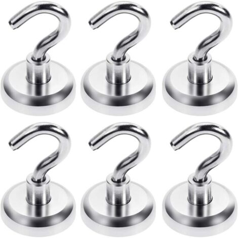 Crochets magnétiques extra-forts 34kg – Acier avec aimants néodyme – Installation sans outils – Lot de 6 crochets pour rangement (1/5)