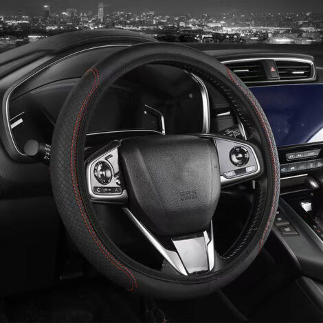 Couvre Volant Voiture 38CM, Antidérapant, Respirant, Fibre de Carbone, élastique Professionnel Couvre de Volant Universelle – Noir & Rouge