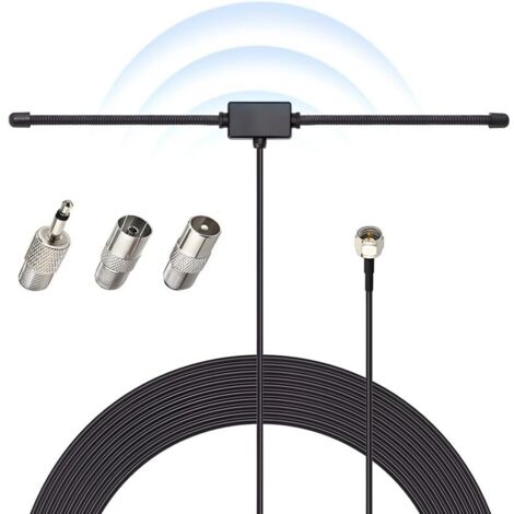 Antenne dipôle FM 75 Ohm avec câble 3m – Connecteur universel type F – Installation rapide avec fixation murale adhésive
