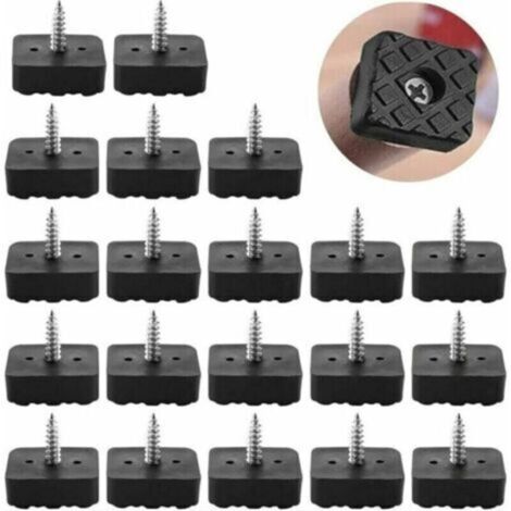 20 Pcs 22x22mm - Noir - Patin Chaise en Caoutchouc Protection Pied de Chaise Anti-Glisse Patin Antidérapant à Visser Tampon Pied de Chaise Anti Bruit Tampon Pied de Chaise Carré