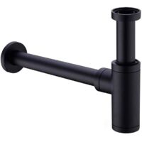 Laiton Siphon de Lavabo, Universel Syphon avec 200mm Tube d'extension, 1 1/4 x 32mm Réglable Sifon Anti Odeur Anti-fuite, Noir Mat