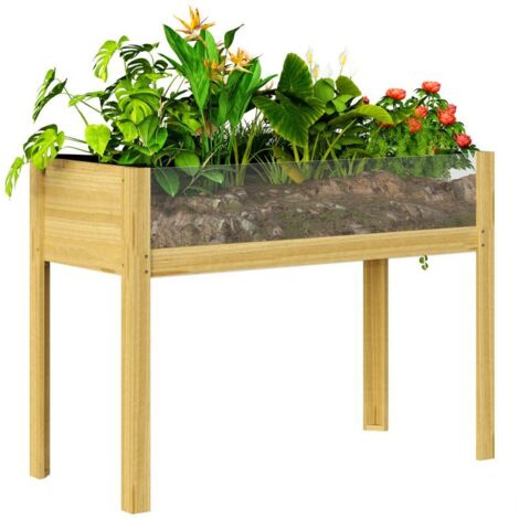 Jardinière Surélevée 118 L – Avec 2 Trous de Drainage et Parois Transparentes – Bois de Sapin – 110 x 50 x 80 cm (1/5)