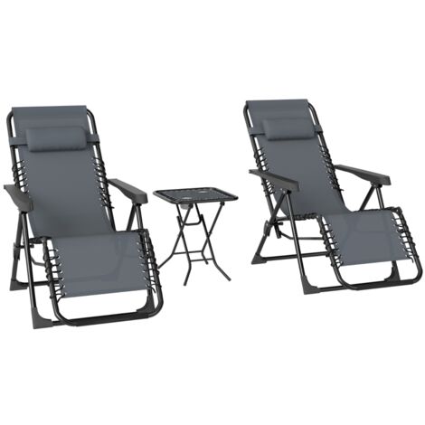 Ensemble 2 Chaises Longues Pliables – Position Zéro Gravité, Appui-têtes, Table d’Appoint avec 2 Porte-gobelets (1/5)