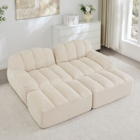 Canapé Modulable 2 Places avec 2 Poufs – Sans Armature, Mousse 32D, Antidérapant, Tissu Doux – Beige (1/5)