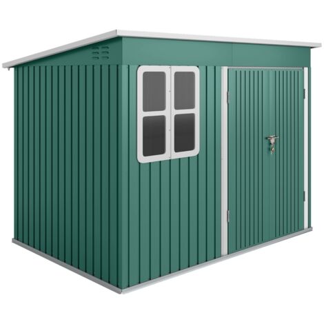 Abri Jardin Métallique pour Outils – Avec Fenêtre et Large Porte – 260 x 177 x 190 cm – Vert (1/5)